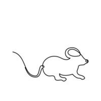 Continuous line drawing of mouse vector illustration future minimalism style. Minimalistic black linear sketch of grazing mouse isolated on white background. Vector illustration