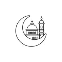 icono de vector de contorno de luna musulmana y mezquita. símbolo de ramadán kareem, ilustración vectorial