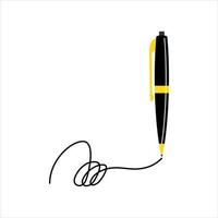 Signature of the contract with a ballpoint pen. Writing pen thin line icon. Autograph sign. Vector illustration. EPS10