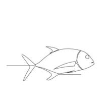 Giant kingfish or giant trevally in a continuous line art drawing style. Minimalistic black linear sketch on white background. Vector illustration
