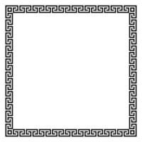 Square frame with seamless winding pattern. Meandros, decorative frames, are built from continuous lines, formed into repeated motifs. Greek fret or Greek key. Vector illustration.