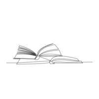 Draw a continuous line of piles of library books on the table. Business and education concepts. Vector illustration