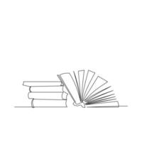 Draw a continuous line of piles of library books on the table. Business and education concepts. Vector illustration