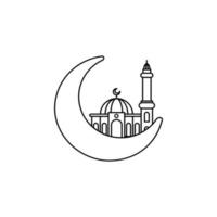 icono de vector de contorno de luna musulmana y mezquita. símbolo de ramadán kareem, ilustración vectorial