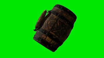 Wooden barrel for wine or beer at green chromakey background video