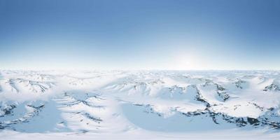 câmera vr 360 movendo-se acima de cumes de montanhas rochosas de neve polar video