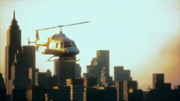 Silhouette helicopter at city scape background