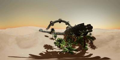 VR360 old rusted alien spaceship in desert. ufo video