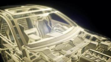 Holographic animation of 3D wireframe car model with engine video