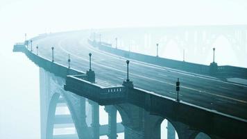 Old empty stone bridge on a foggy day video