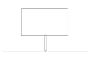 Blank banner mock up on stick. Protest placard, public transparency with holder. Single continuous line drawing. Vector illustration.