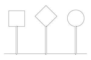 Single continuous line drawing template, set of road signs, Traffic signs on white background. Vector illustration.