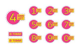 Pink days left numbers with modern outline. For print or web. vector