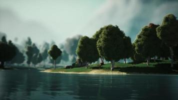 paisagem de floresta verde dos desenhos animados com árvores e lago video