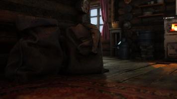 interior escuro da casa de madeira retrô video