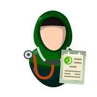 Doctor with stethoscope. Flat Icon of Islamic hospital. vector