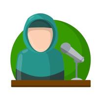 Arab female politician speech on podium with microphone. vector