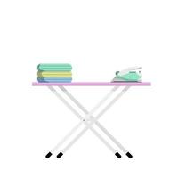 Ironing Board with iron and folded linen. home appliances and care. vector