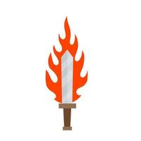 Fiery sword. Magic weapon of knight, sorcerer, magician. vector