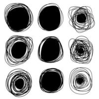 Sketch circle. Black ring set. Abstract geometric shape. Chaotic tangled line. vector