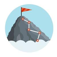 escalando montaña con bandera roja. puntos y etapas de ruta vector