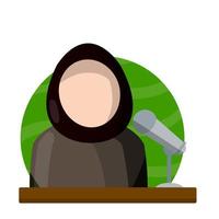 Arab female politician speech on podium with microphone. vector