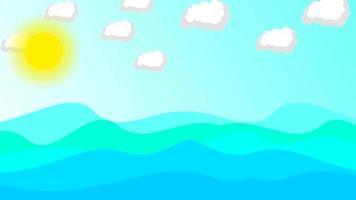 Animation of a seascape on a summer day with sun, Hand-drawn cartoon video