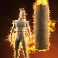 mannequin with punching bag in fire photo