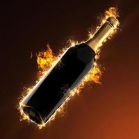 Bottle of wine in fire photo