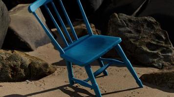 silla de madera azul retro en la playa foto