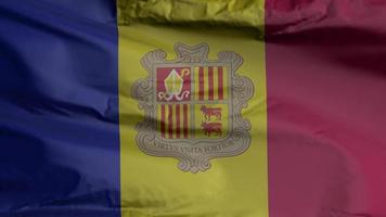 Andorra flag seamless closeup waving animation. Andorra Background. 3D render, 4k resolution