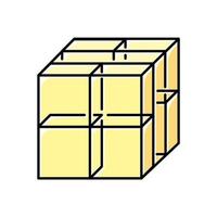 Cube color icon. Geometric gridded figure. Graphic abstract shape. Transparent blocks and clear boxes. Polygonal decorative element. Complex isometric form. Isolated vector illustration