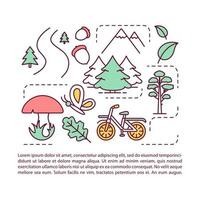 plantilla de vector de página de artículo de parque nacional. lugar urbano recreativo. folleto, revista, elemento de diseño de folleto con iconos lineales y cuadros de texto. diseño de impresión. ilustraciones conceptuales con espacio de texto