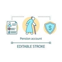 Pension account concept icon. Savings idea thin line illustration. Banking plan, agreement for elderly, senior citizens. Retirement income fund. Vector isolated outline drawing. Editable stroke