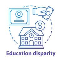 Education disparity concept icon. Educational inequality idea thin line illustration. School funding. Student loan, financial aid. Paid education. Vector isolated outline drawing