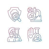 Clinical research facility gradient linear vector icons set. Failed project. Checking safety of new drugs. Human volunteer. Thin line contour symbols bundle. Isolated outline illustrations collection
