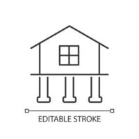 Strength and stability linear icon. Buildings construction. Secure foundation with piles. Thin line customizable illustration. Contour symbol. Vector isolated outline drawing. Editable stroke