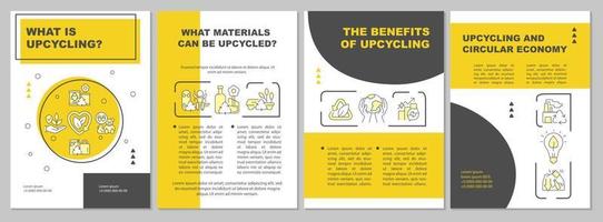 Upcycling process brochure template. Recycling of garbage. Flyer, booklet, leaflet print, cover design with linear icons. Vector layouts for presentation, annual reports, advertisement pages