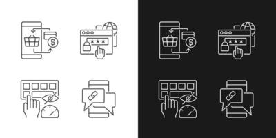 Dealing with digital technology linear icons set for dark and light mode. Personal security. Contactless payment. Customizable thin line symbols. Isolated vector outline illustrations. Editable stroke