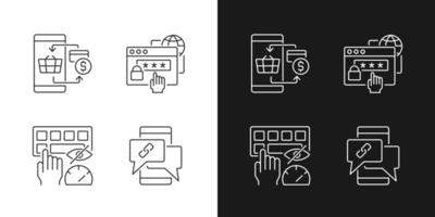 Dealing with digital technology linear icons set for dark and light mode. Personal security. Contactless payment. Customizable thin line symbols. Isolated vector outline illustrations. Editable stroke