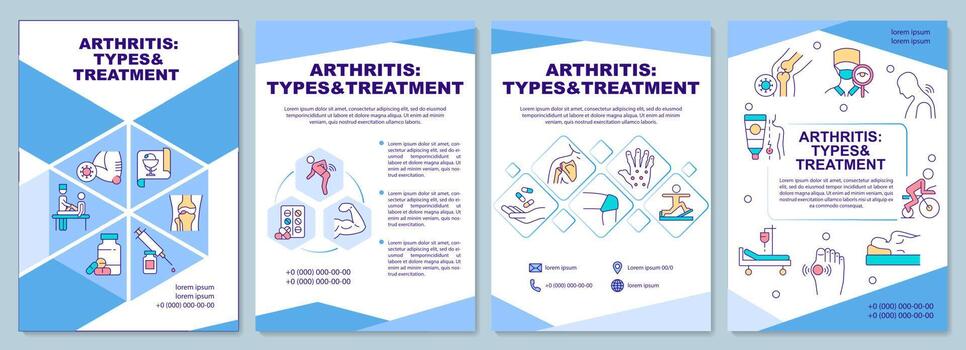 Arthritis types and treatment brochure template. Flyer, booklet, leaflet print, cover design with linear icons. Vector layouts for presentation, annual reports, advertisement pages