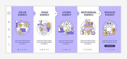 Limitless energy sources onboarding template. Renewable clean power. Responsive mobile website with linear concept icons. Web page walkthrough 4 step screens. Lato-Bold, Regular fonts used vector