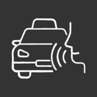 Taxi call chalk icon. Transport search voice command idea. Sound control, audio order, conversation. Smart virtual assistant. Car delivery service. Loud speak. Isolated vector chalkboard illustration