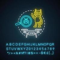 Appearance neon light concept icon. Robots and electronic devices idea. Modern gadgets, creations. Innovative design. Glowing sign with alphabet, numbers and symbols. Vector isolated illustration