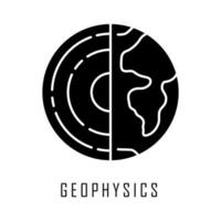 Geophysics glyph icon. Study of Earth crust and core. Physics branch. Inner structure and composition of Earth lithosphere. Planet model Silhouette symbol. Negative space. Vector isolated illustration