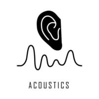 Acoustics glyph icon. Sound transmission and hearing effect. Physics branch. Soundwave frequency, waveform generation. Silhouette symbol. Negative space. Vector isolated illustration