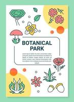 diseño de plantilla de póster del parque botánico. especies de plantas Flores floreciendo. banner, folleto, diseño de impresión de folleto con iconos lineales. diseños de página de folletos vectoriales para revistas, folletos publicitarios vector