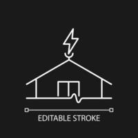 Lightning rod white linear icon for dark theme. Protecting buildings from lightning strike damage. Thin line customizable illustration. Isolated vector contour symbol for night mode. Editable stroke