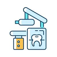 icono de color rgb del equipo de rayos X dental. capturando la boca del paciente en una imagen. procedimiento radiográfico para el diagnóstico. tecnología de imágenes dentales. ilustración vectorial aislada. dibujo lineal relleno simple vector