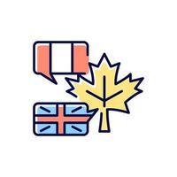 Bilingual country RGB color icon. French and english speaking population. Mother tongue. Two official languages in canada. Linguistic duality. Isolated vector illustration. Simple filled line drawing